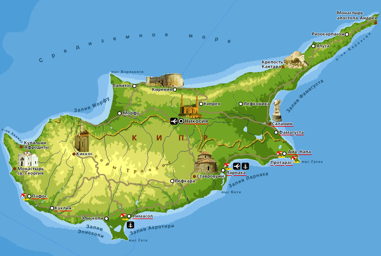 Подробная карта Кипра
