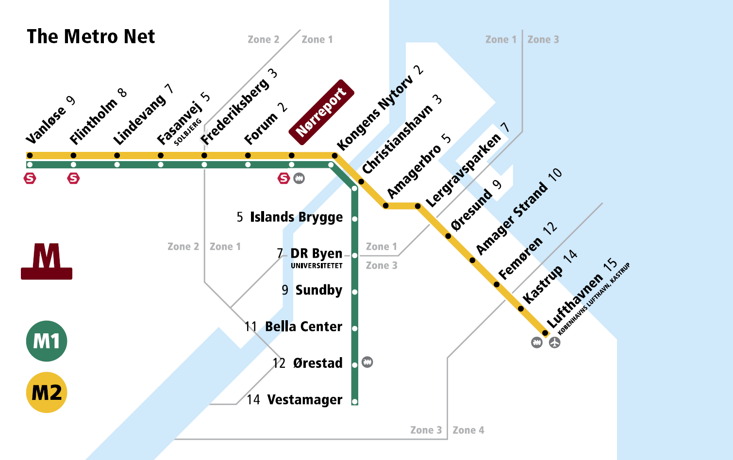 Подробная схема метро Копенгагена