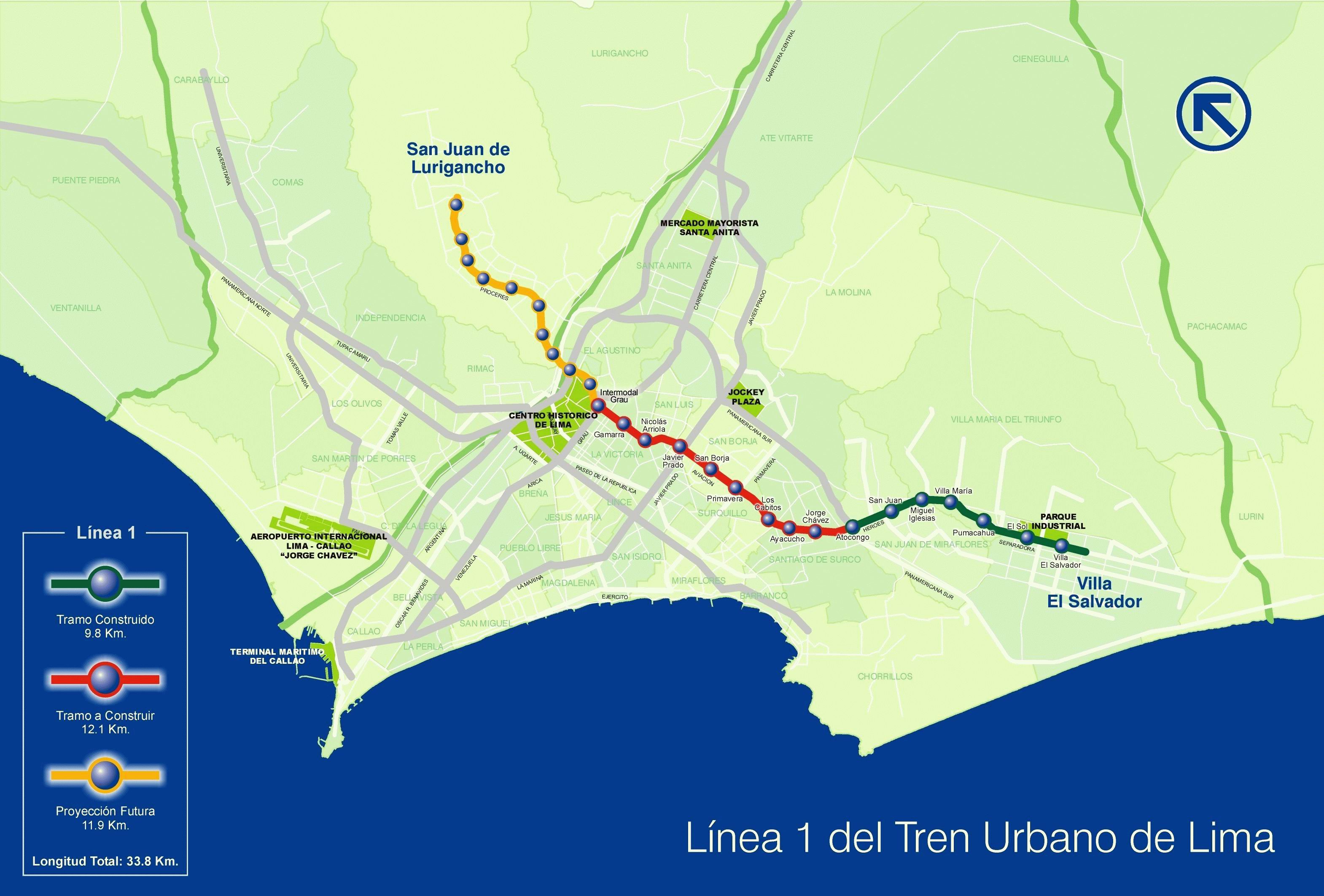 Подробная схема метро Лимы