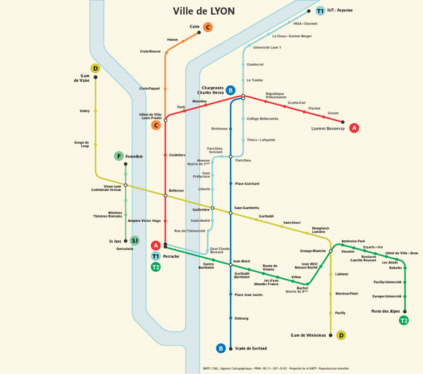 Схема метро Лиона